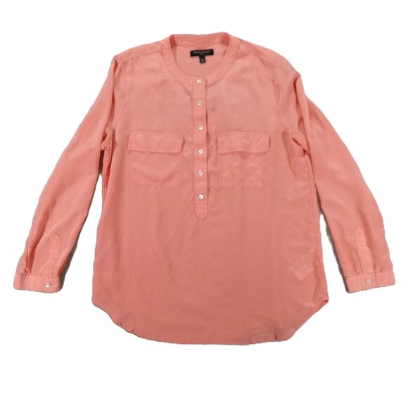 Banana Republic 100% Silk Top Blouse Women's XL Pink Semi Sheer Long Sleeve - Picture 1 of 10